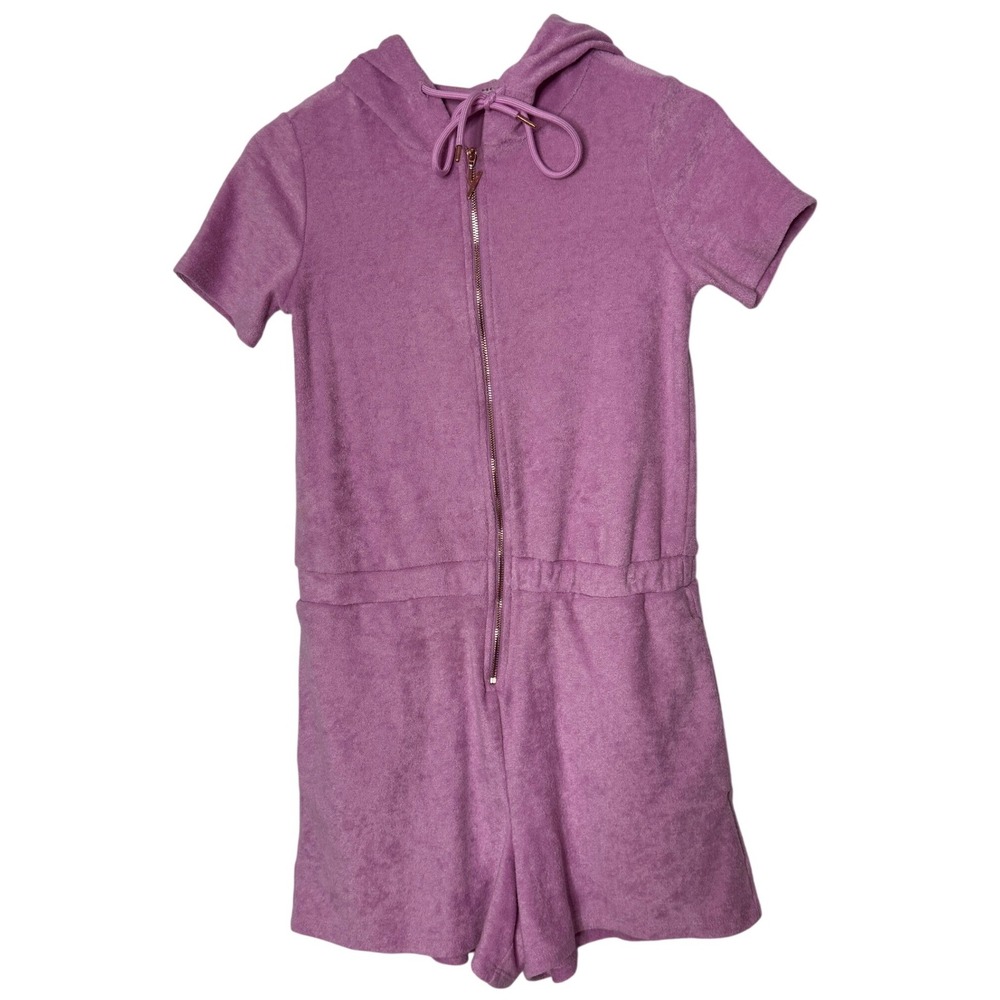 Yitty Fabletics Terry Short Zip Up Hooded Romper One Piece Womens XS Orchid